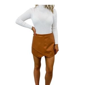 Blue Blush Faux Leather Wrapped Zipped Back Mini Skort